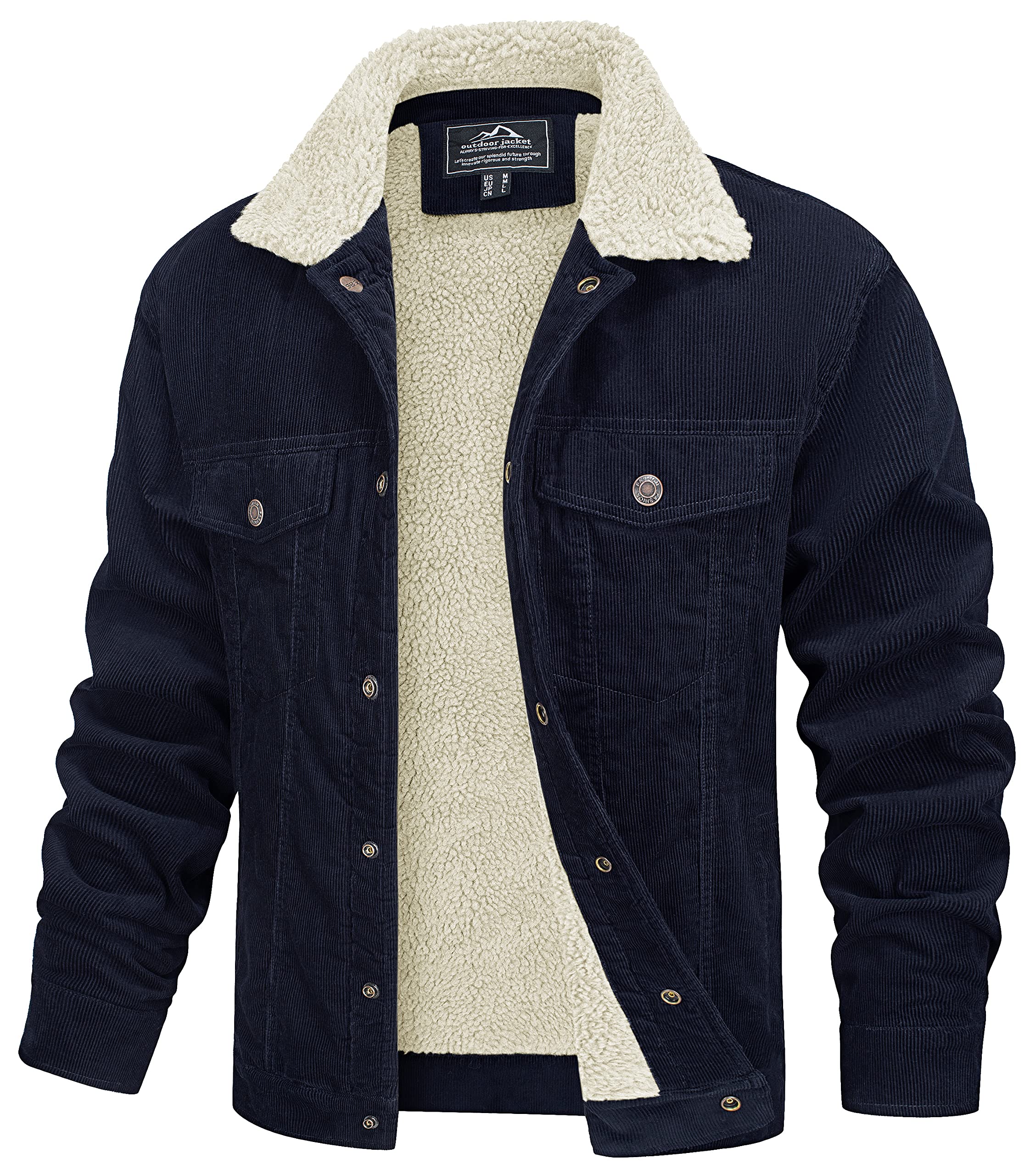 MAGCOMSEN Men's Corduroy Jacket Winter Sherpa Lined Warm Thick Trucker Cargo Coat with 5 Pockets